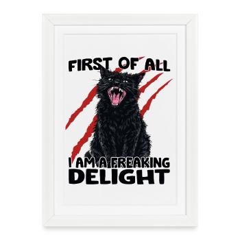 Black Cat Chaos Goblin Aggressive Cat Humor - Framed poster (27 × 37 cm) - white - Front