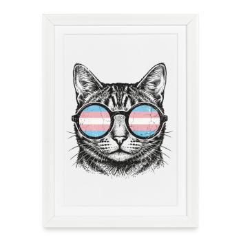 Mois de la fierté LGBT - Chat drôle avec des lunettes de soleil - Affiche encadrée (27 × 37 cm) - blanc - Devant