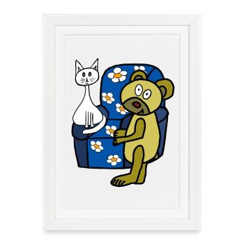 Teddy Teddy Bear Chat, Chats, Enfants Enfants - Affiche encadrée (27 × 37 cm) - blanc - Devant