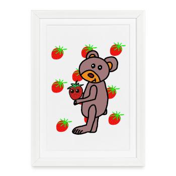 Strawberry Teddy Children's Bear - Framed poster (27 × 37 cm) - white - Front