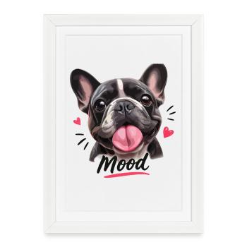 Ambiance Bouledogue Français Drôle - Affiche encadrée (27 × 37 cm) - blanc - Devant