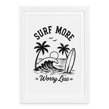 Surf More Worry Less Summer Holiday Waves - Framed poster (27 × 37 cm) - white - Front