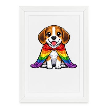 Beagle Pride Dog Manteau arc-en-ciel LGBTQ - Affiche encadrée (27 × 37 cm) - blanc - Devant