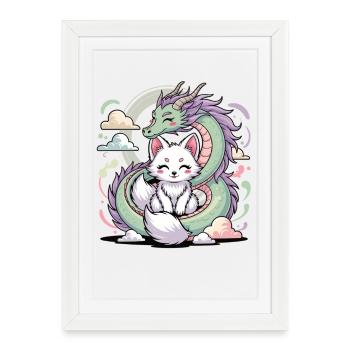 Motif Magic Pastel de la chemise Kawaii Dragon Fox - Affiche encadrée (27 × 37 cm) - blanc - Devant