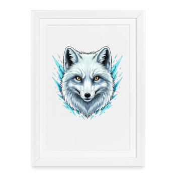 Tête de loup de glace avec des accents de givre - Affiche encadrée (27 × 37 cm) - blanc - Devant