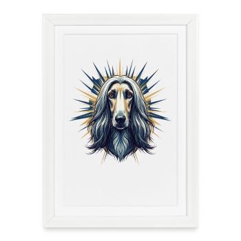 Borzoi Portrait with Sun Rays - Framed poster (27 × 37 cm) - white - Front
