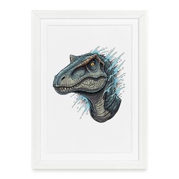 Dino head with blue splashes - Framed poster (27 × 37 cm) - white - Front