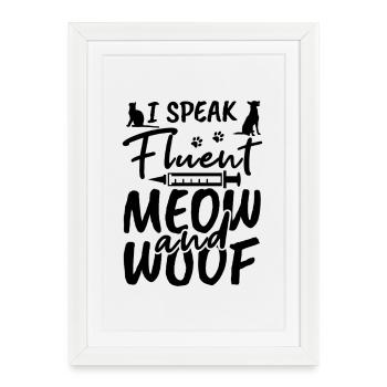 Meow and woof - Framed poster (27 × 37 cm) - white - Front