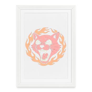 Flame Cat Pink Fire Head - Framed poster (27 × 37 cm) - white - Front