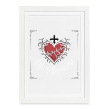 T-shirt tatouage couronne de cœur barbelé - Affiche encadrée (27 × 37 cm) - blanc - Devant