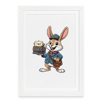 Rabbit en facteur avec une pile de lettres - Affiche encadrée (27 × 37 cm) - blanc - Devant