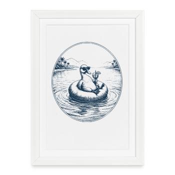 Canard avec cocktail - Affiche encadrée (27 × 37 cm) - blanc - Devant