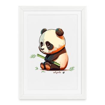 Panda triste avec panda triste en bambou - Affiche encadrée (27 × 37 cm) - blanc - Devant