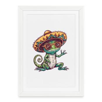 Sombrero drôle de caméléon - Affiche encadrée (27 × 37 cm) - blanc - Devant