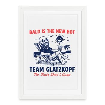 Bald Retro Team Chauve - Pas de cheveux - Affiche encadrée (27 × 37 cm) - blanc - Devant