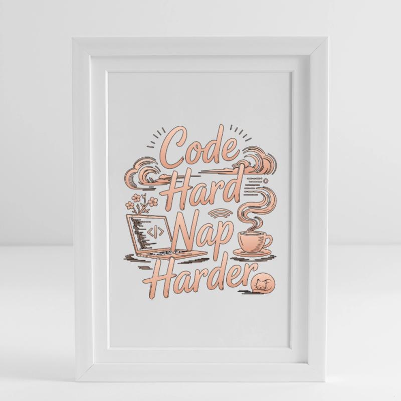 Remote Developer Code Hard Nap Harder Remote Coder Gerahmtes Poster (27 × 37 cm)