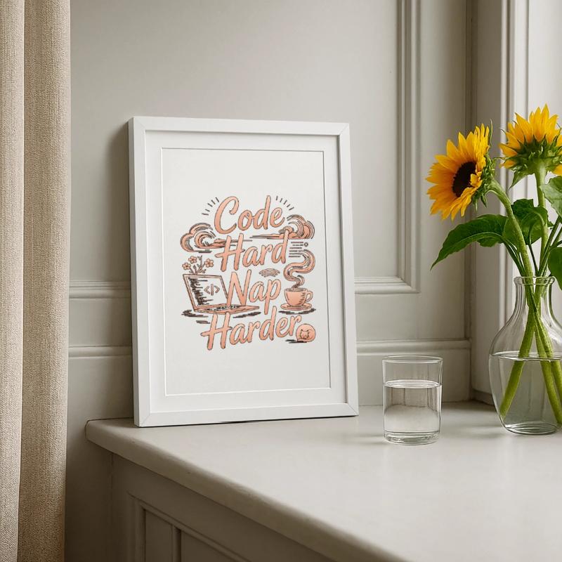 Remote Developer Code Hard Nap Harder Remote Coder Gerahmtes Poster (27 × 37 cm)