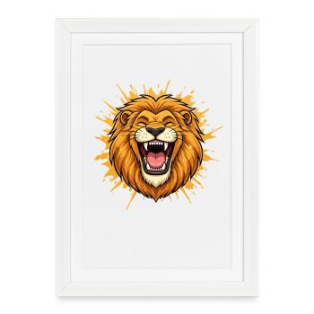 Tête de lion en choc coloré - Affiche encadrée (27 × 37 cm) - blanc - Devant