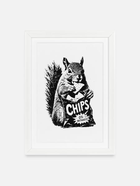 Chips Eichhörnchen - Gerahmtes Poster (27 × 37 cm) - Weiß