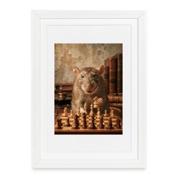 Rat jouant aux échecs - Affiche encadrée (27 × 37 cm) - blanc - Devant
