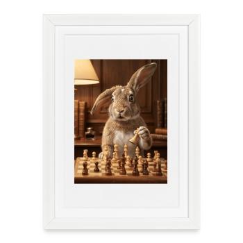 Rabbit playing chess - Framed poster (27 × 37 cm) - white - Front