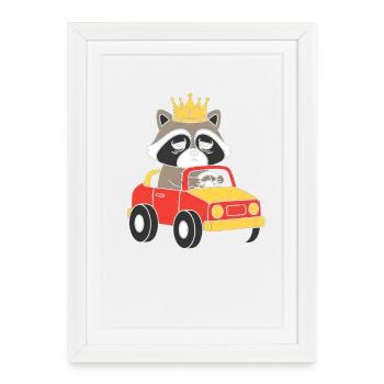Royal raccoon in toy car - Framed poster (27 × 37 cm) - white - Front
