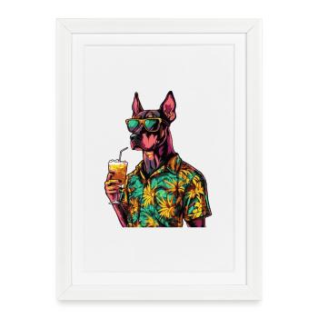 Doberman Dog Comic Summer - Framed poster (27 × 37 cm) - white - Front