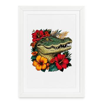 Fleurs tropicales à tête d’alligator - Affiche encadrée (27 × 37 cm) - blanc - Devant