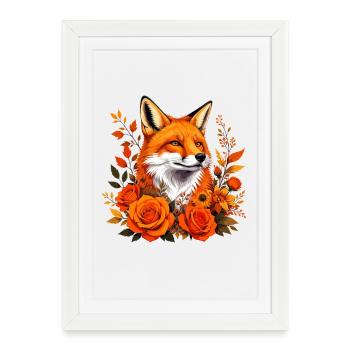 Fox in autumn rush - Framed poster (27 × 37 cm) - white - Front