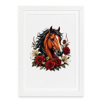 Horse face with rose frame - Framed poster (27 × 37 cm) - white - Front