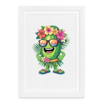 Un concombre de fête drôle dans un hula hawaïen : look avec - Affiche encadrée (27 × 37 cm) - blanc - Devant
