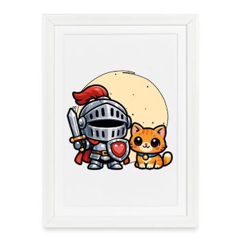 Cute Cat And Knight Ren Faire Medieval - Framed poster (27 × 37 cm) - white - Front