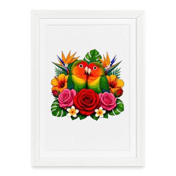 Tourtereaux dans un paradis tropical - Affiche encadrée (27 × 37 cm) - blanc - Devant
