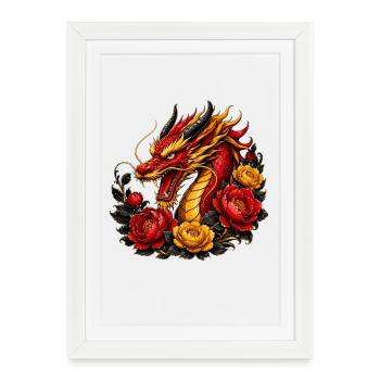 Flame Dragon and Roses - Framed poster (27 × 37 cm) - white - Front