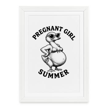 Fille enceinte, été, plage, canard, drôle, - Affiche encadrée (27 × 37 cm) - blanc - Devant