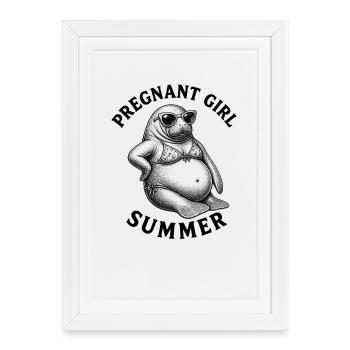 Fille enceinte, été, plage, lamantin, désir - Affiche encadrée (27 × 37 cm) - blanc - Devant