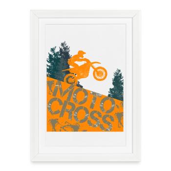 Motocross Biker with Motorcycle and Motorcycle Design - Framed poster (27 × 37 cm) - white - Front