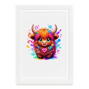 Yak coloré avec du cœur - Affiche encadrée (27 × 37 cm) - blanc - Devant