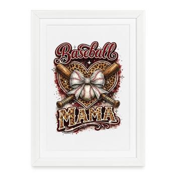 Baseball Mama Léopard | Cadeau Sport et Maman - Affiche encadrée (27 × 37 cm) - blanc - Devant