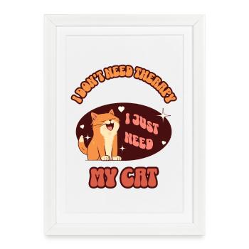 Citation drôle de la thérapie par chat - Affiche encadrée (27 × 37 cm) - blanc - Devant