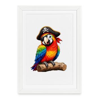 Colorful pirate parrot with eye patch for kids - Framed poster (27 × 37 cm) - white - Front