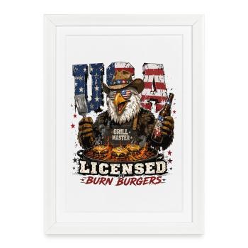 USA Grill Master Licensed To Burn Burgers Eagle - Framed poster (27 × 37 cm) - white - Front