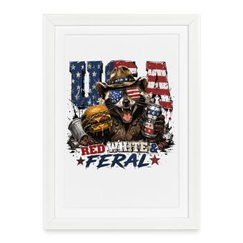 USA Rouge Blanc & Raton Laveur Sauvage Patriotique USA - Affiche encadrée (27 × 37 cm) - blanc - Devant
