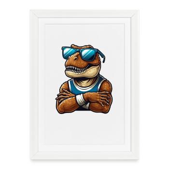Cool Dino T-Rex with Sunglasses - Framed poster (27 × 37 cm) - white - Front