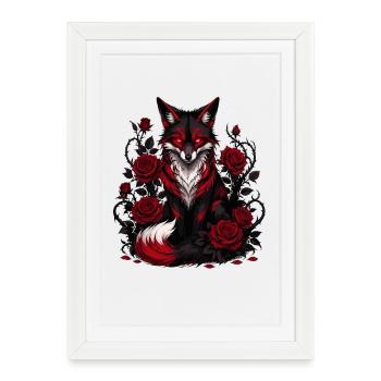 Renard gothique aux roses - Affiche encadrée (27 × 37 cm) - blanc - Devant
