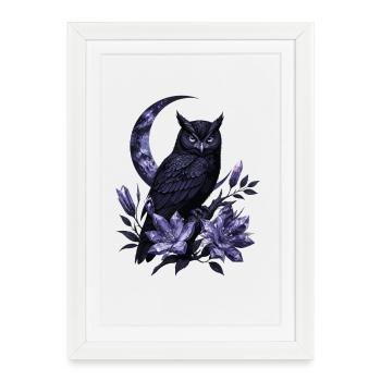 Night Bird Amethyst Flowers - Framed poster (27 × 37 cm) - white - Front