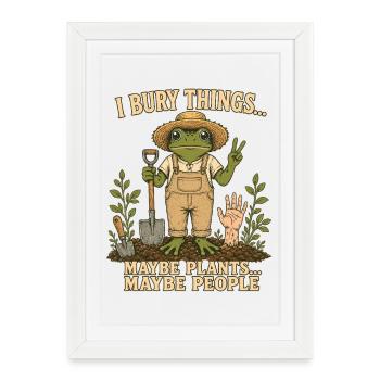T-shirt noir humoristique grenouille jardinier - Affiche encadrée (27 × 37 cm) - blanc - Devant