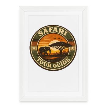 Guide touristique Safari Éléphant Rétro Adventure Design - Affiche encadrée (27 × 37 cm) - blanc - Devant