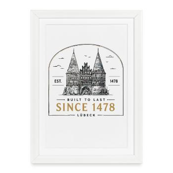 Lübeck Holstentor construit depuis 1478 jusqu’à la fin de l’Est - Affiche encadrée (27 × 37 cm) - blanc - Devant