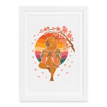 Ours méditant dans un kimono à la fleur de cerisier - Affiche encadrée (27 × 37 cm) - blanc - Devant